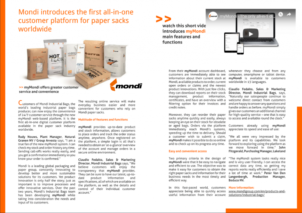 Mondi introduces the first all-in-one customer platform for paper sacks worldwide.