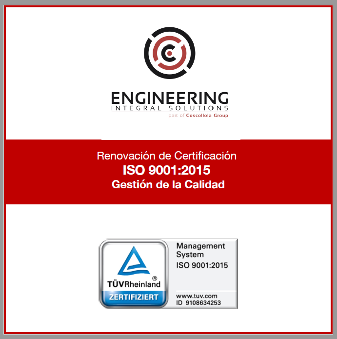 Coscollola Engineering renueva su ISO 9001 y su compromiso con la gestión de Calidad