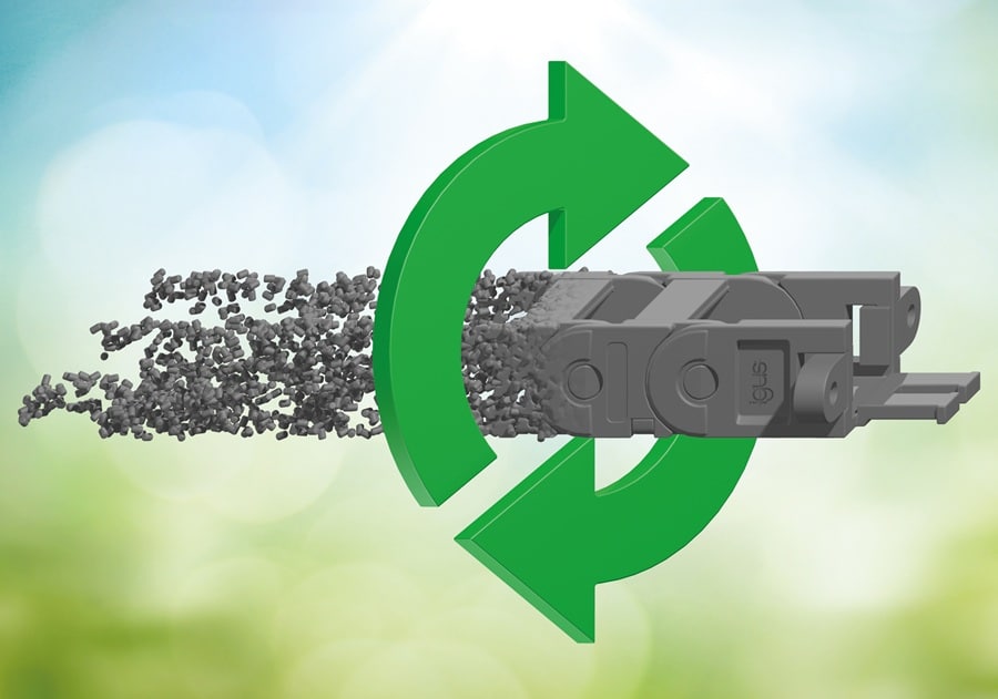 Reducción de un 80% de la huella de carbono: igus actualiza su gama de cadenas portacables E2.1 incorporando material reciclado