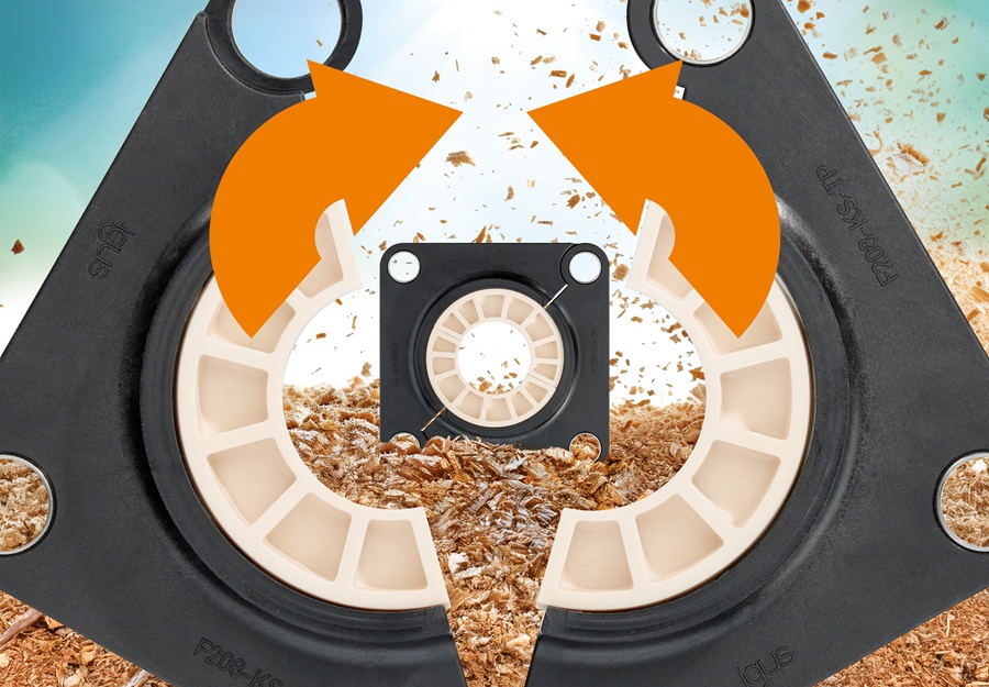 Los cojinetes con brida de dos piezas de igus permiten reducir hasta un 80% el tiempo de montaje